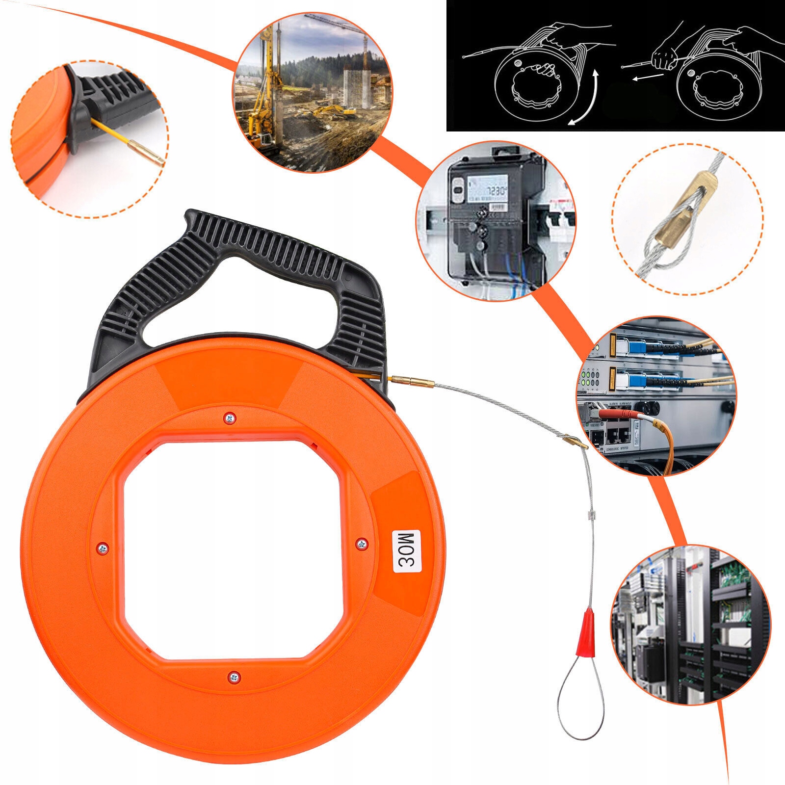 30M Pilot Stalka Vlákno pro protahování kabelů