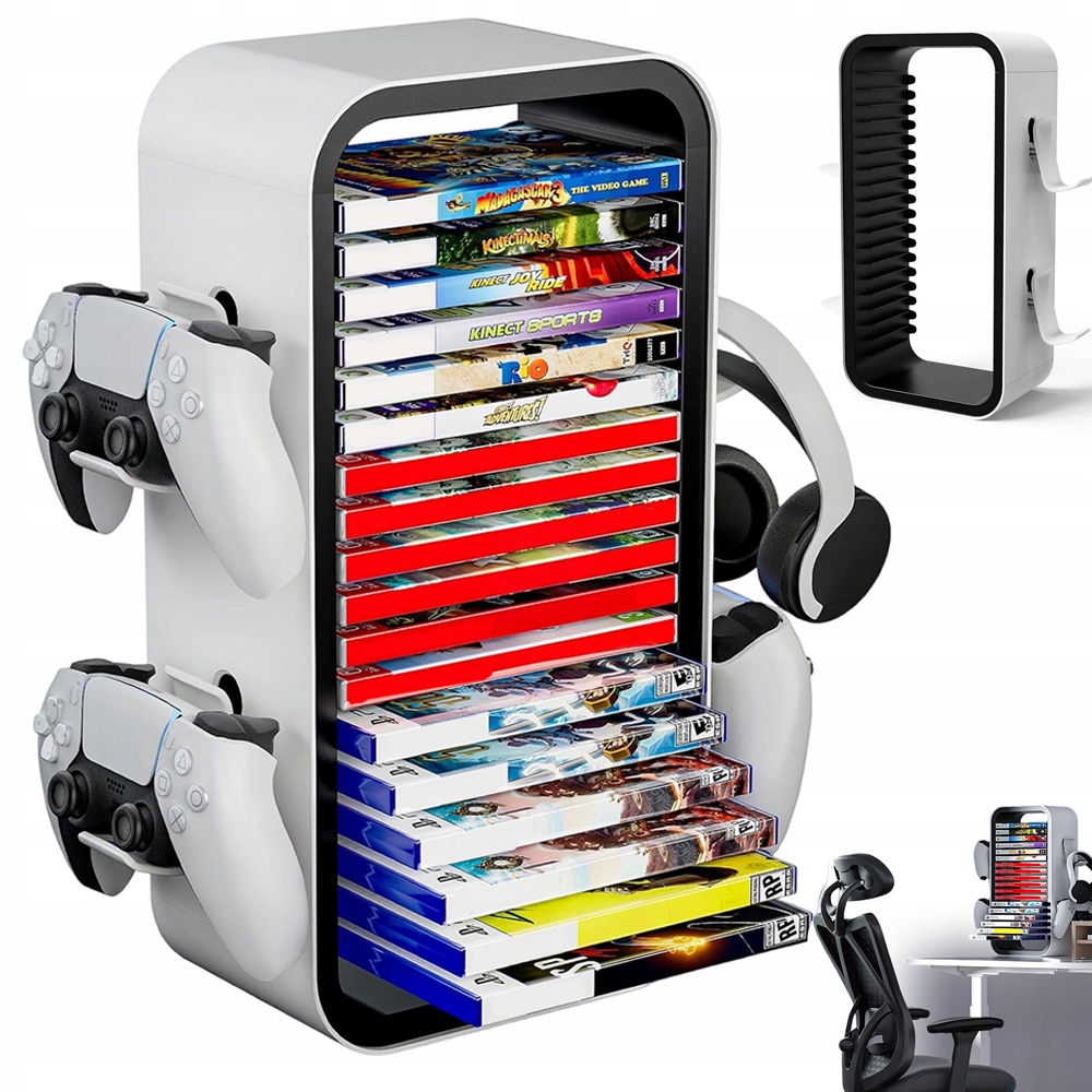 STOJAK NA GRY 18 PŁYT WIEŻA ORGANIZER DO PS5 PS4 XBOX SWITCH SOLIDNY ABS