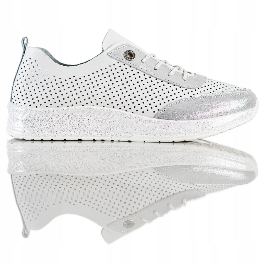 

Biało-srebrne Sneakersy Ze Skóry r.36