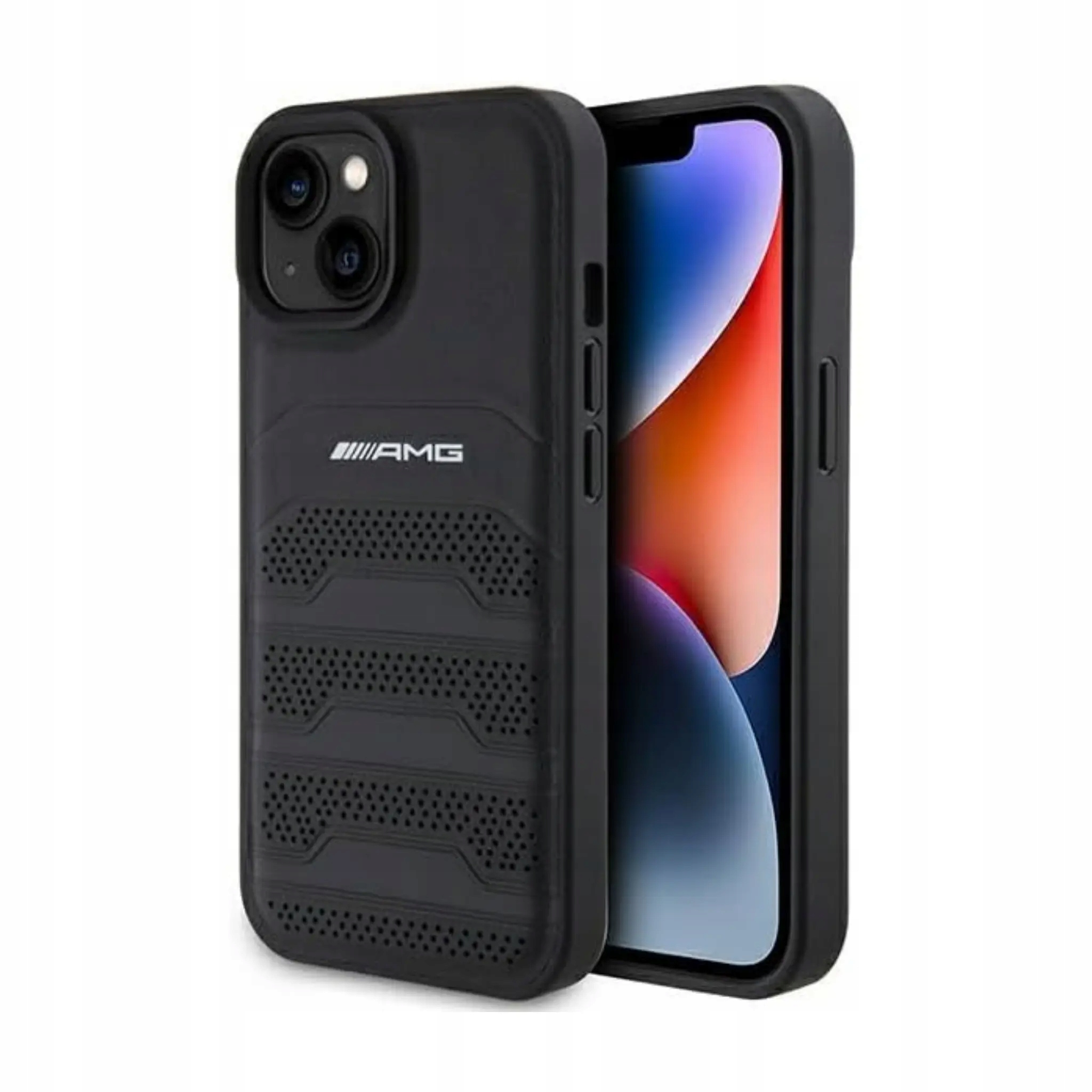 Etui Amg ze skóry z wytłoczonymi liniami, czarne iPhone 15 Plus
