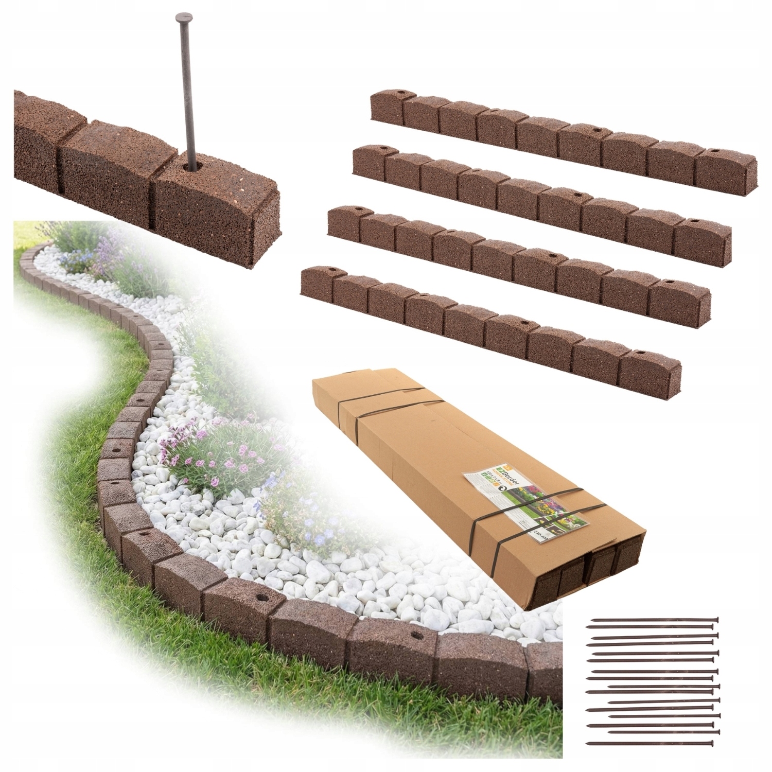 Zahradní Lem Trávníkový 4,8 m Palisáda Bruk Kámen Obrubník Border Guma