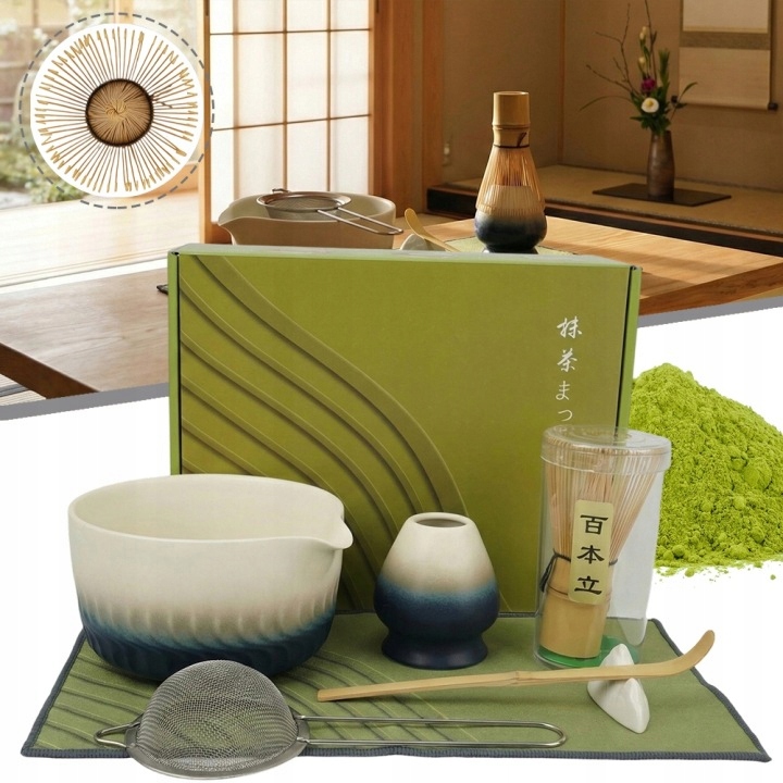 Bambusowy Zestaw Do Matchy 7 Elementów Z Misą Ceramiczną I Akcesoriami