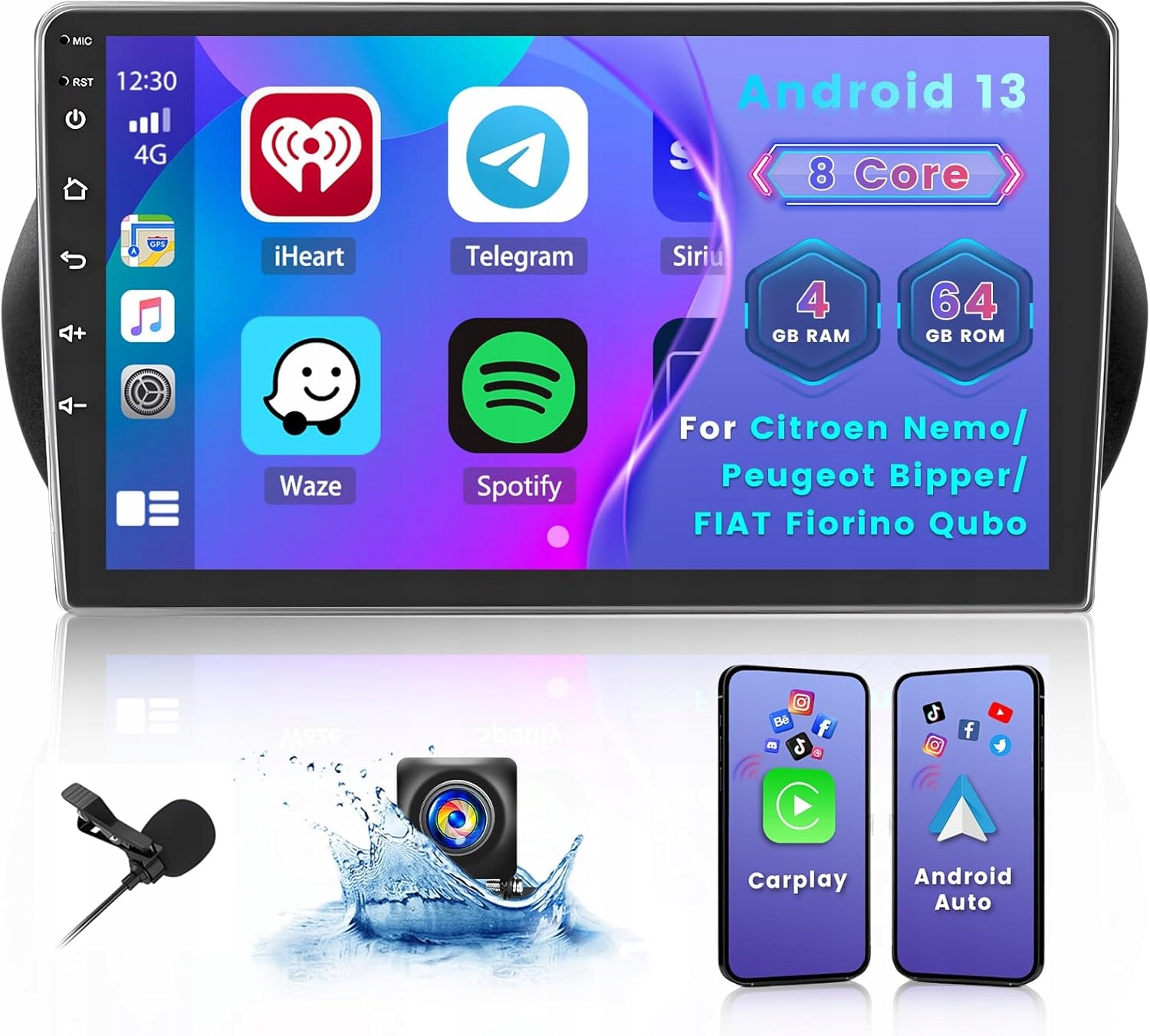 Autorádio s operačným systémom Android 13, 8 jadier, systém CarPlay 10" palcov