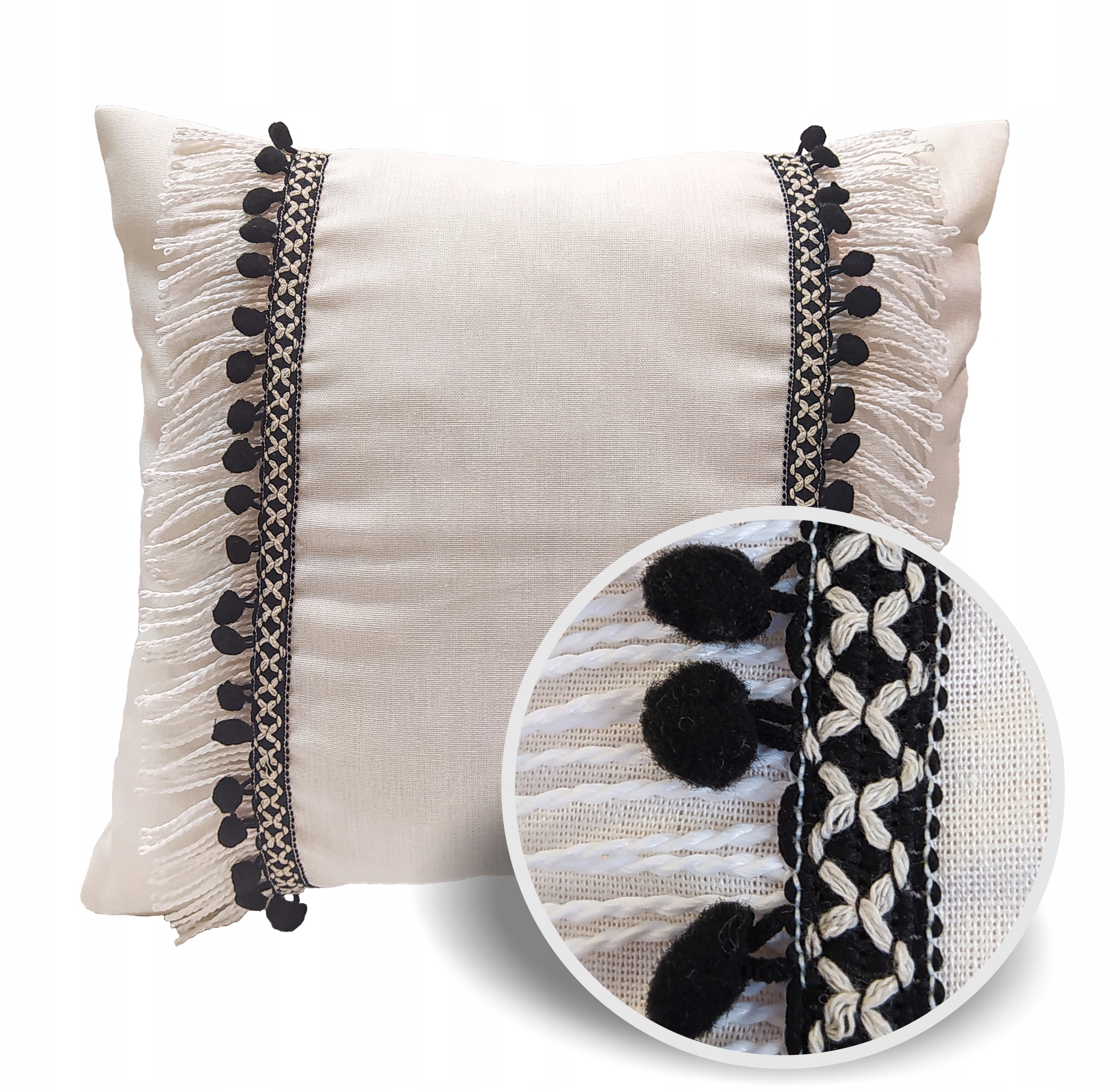 

Poszewka boho pompon frędzle c Len 40x40 Asto deco