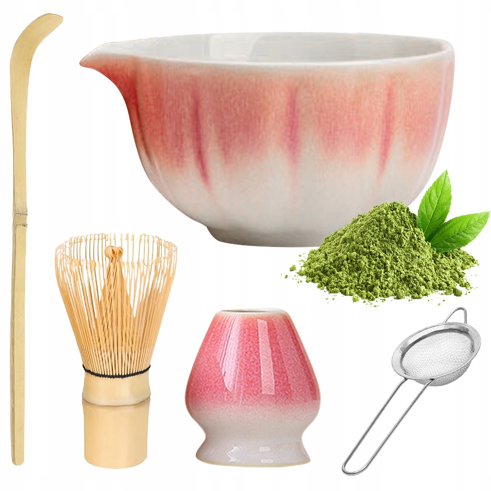 Levně Dárková Sada Na Čaj Matcha Šálek Metlička Podstavec Lžička 5V1