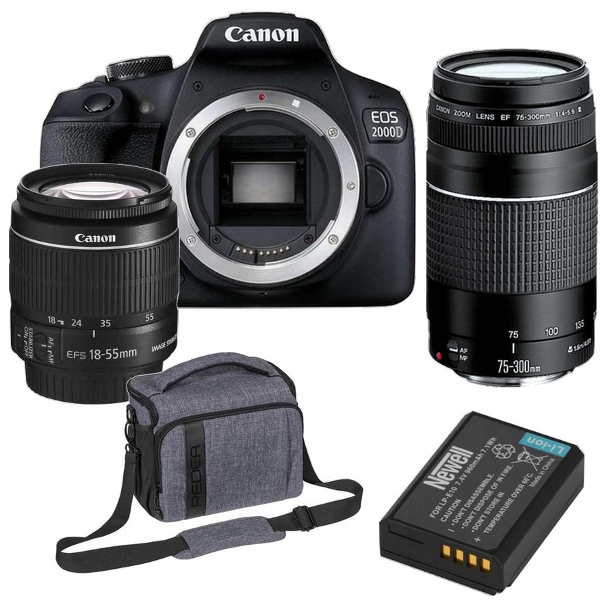 Fotoaparát Canon Eos 2000D 18-55 Is II Canon 75-300 Taška Baterie Newell