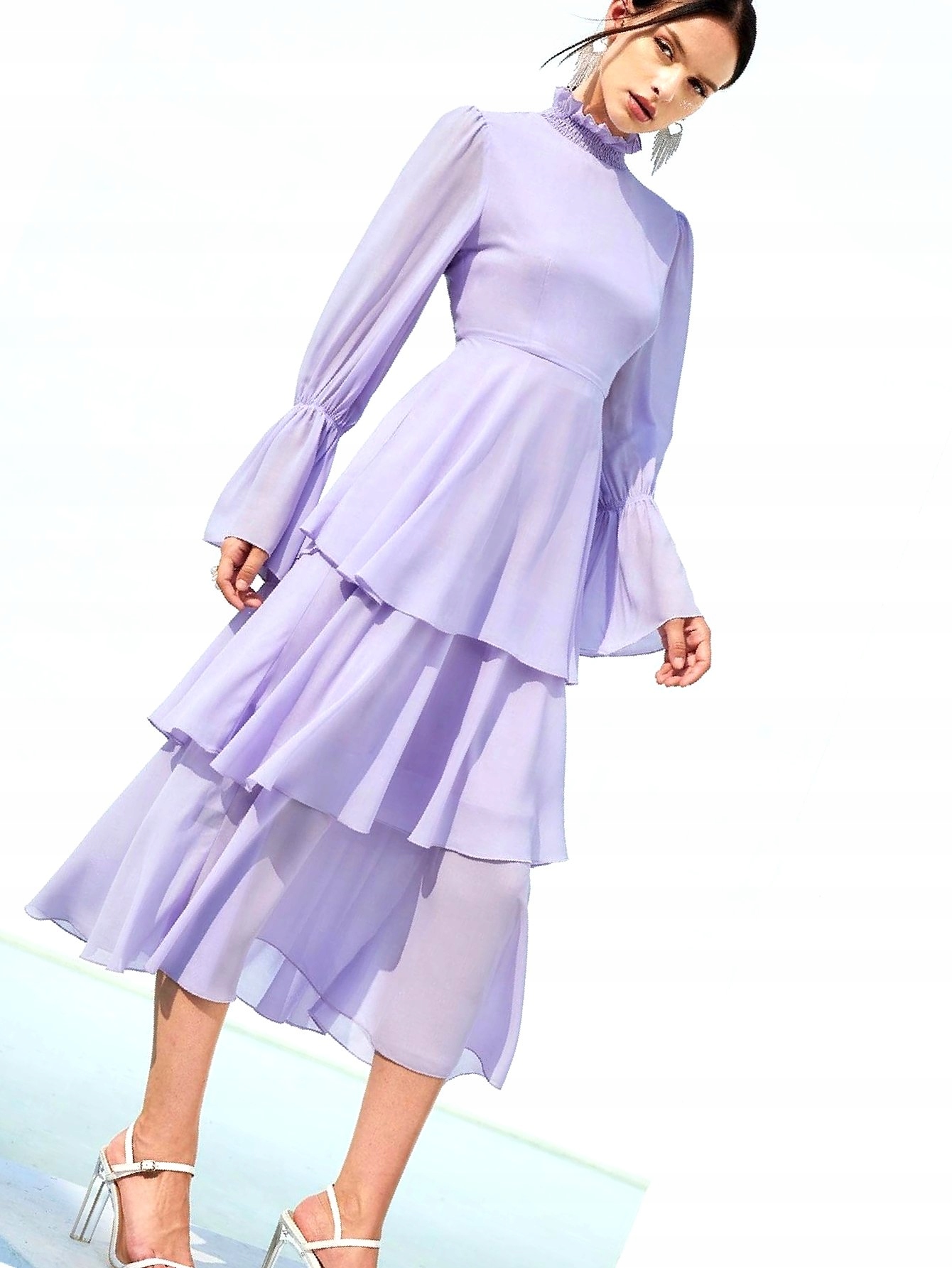 Šaty s volánky Elegantní Midi Vřesová L