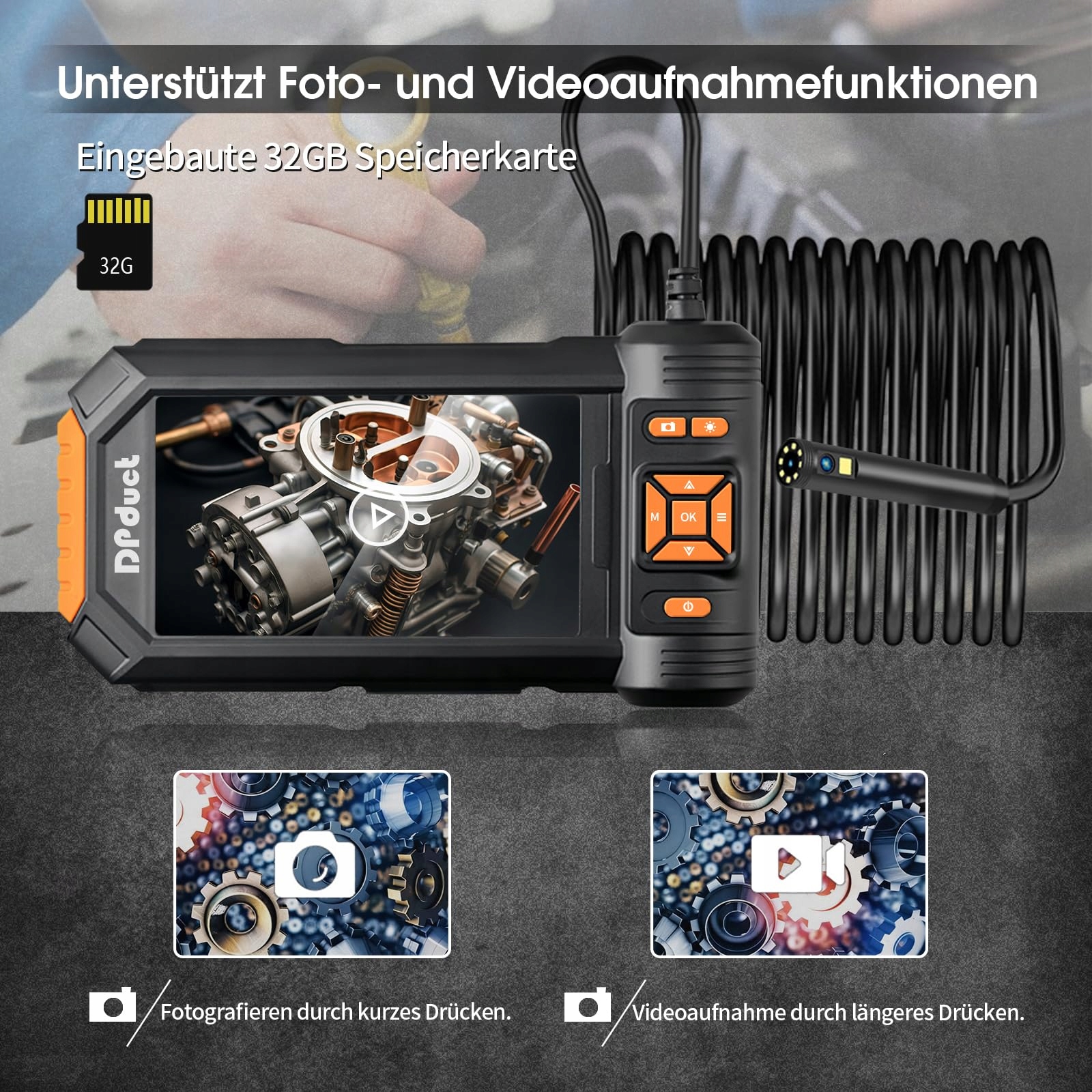 DPDUCT Kamera Inspekcyjna 10M Dualna 5 Calowy Ekran 1080P IP67 32GB LED — miniatura 3