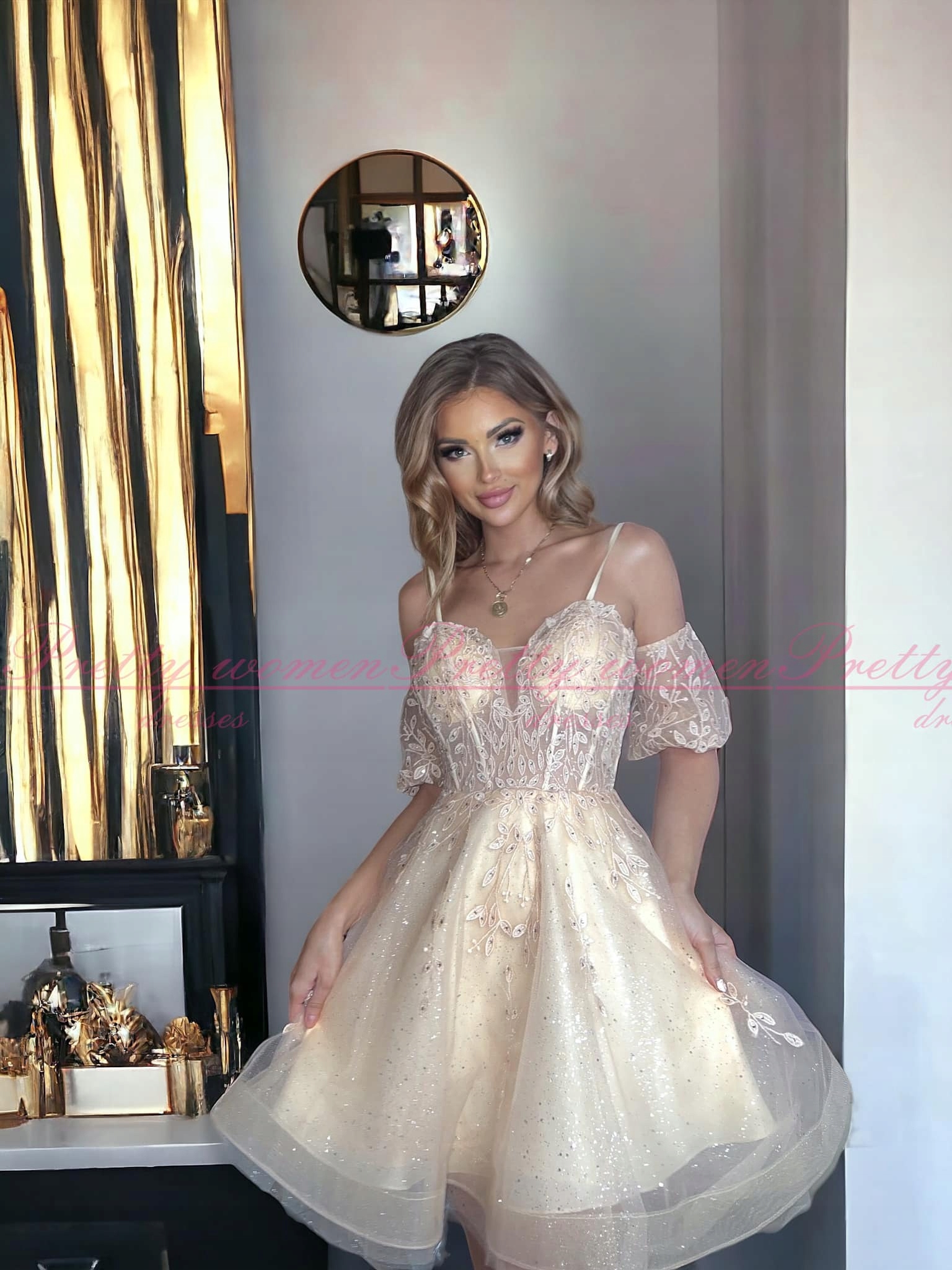 Šaty Na Svatební Hostinu Bita Krátká Zlatá Xs 34