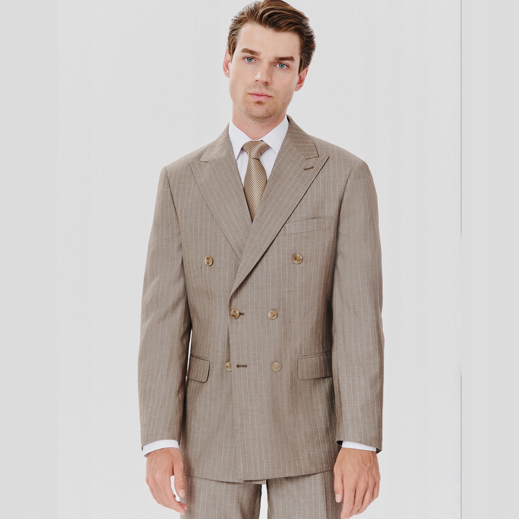 Béžové dvouřadé pruhované sako Pako Lorente vel 52/182