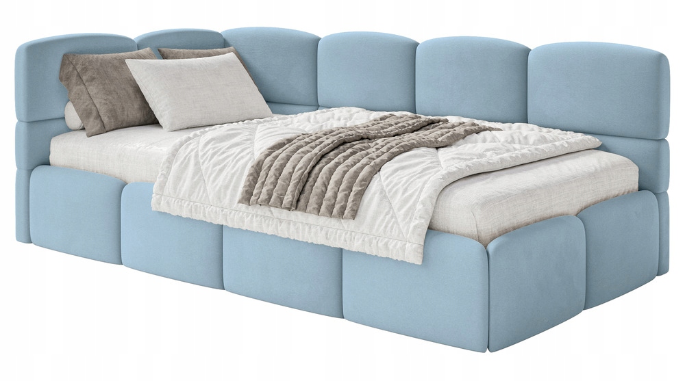 Postel pro mláděž 120 x 200 cm Cloudy modrá velurová matrace levá