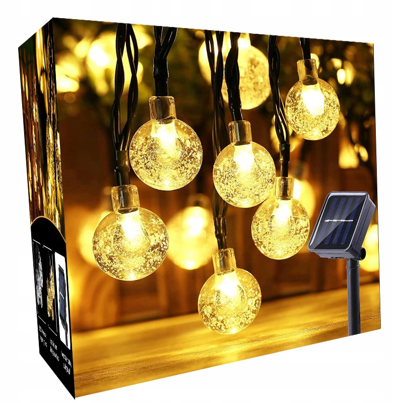 GIRLANDA ŚWIETLNA LAMPKI OGRODOWE SOLARNE 22M 200 LED KULKI BALKON TARAS