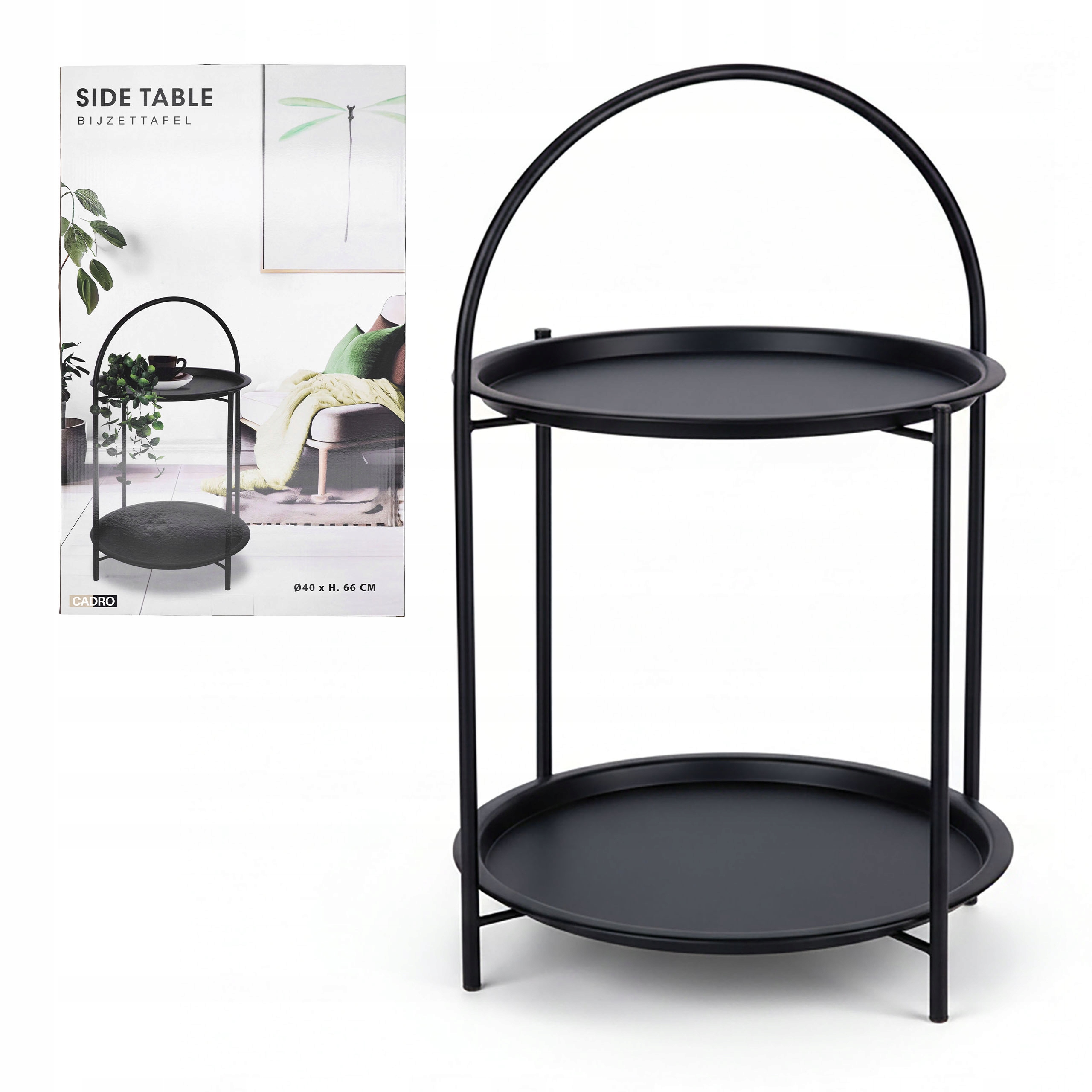 Boční pomocný konferenční stolek černý 40x66 cm dvouúrovňový do obývacího pokoje