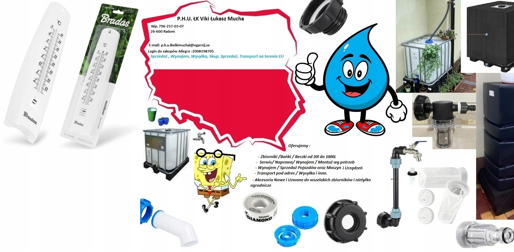 Termometr 26cm Bradas biały Tworzywo Plastik