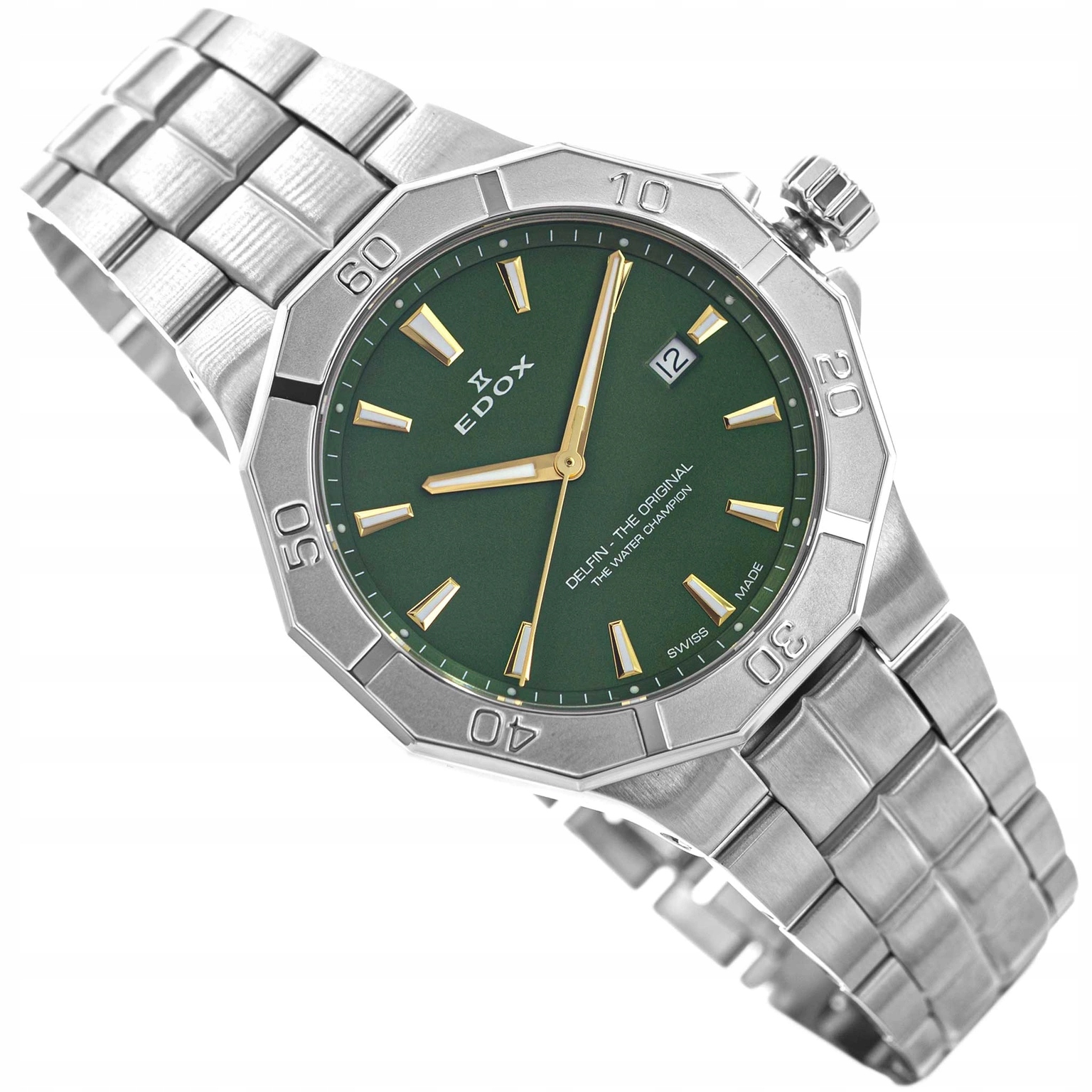 Pánské Hodinky Edox 53021 3M VID Delfin The Original Date Stříbrné S Ocelovým Náramkem