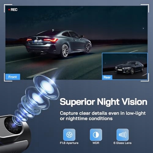 WOLFANG Kamera Samochodowa 4K WiFi 32GB Ultra Nocny Widok 170° WDR G-Sensor — miniatura 5