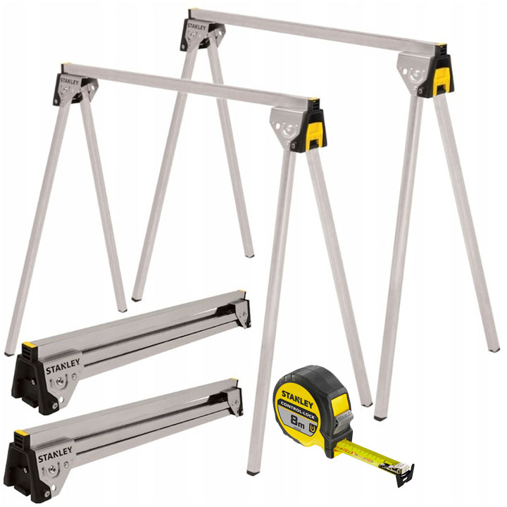 Kovové kobylky 2ks v sadě s navíjecí metrovkou Control-Lock 8 m Stanley