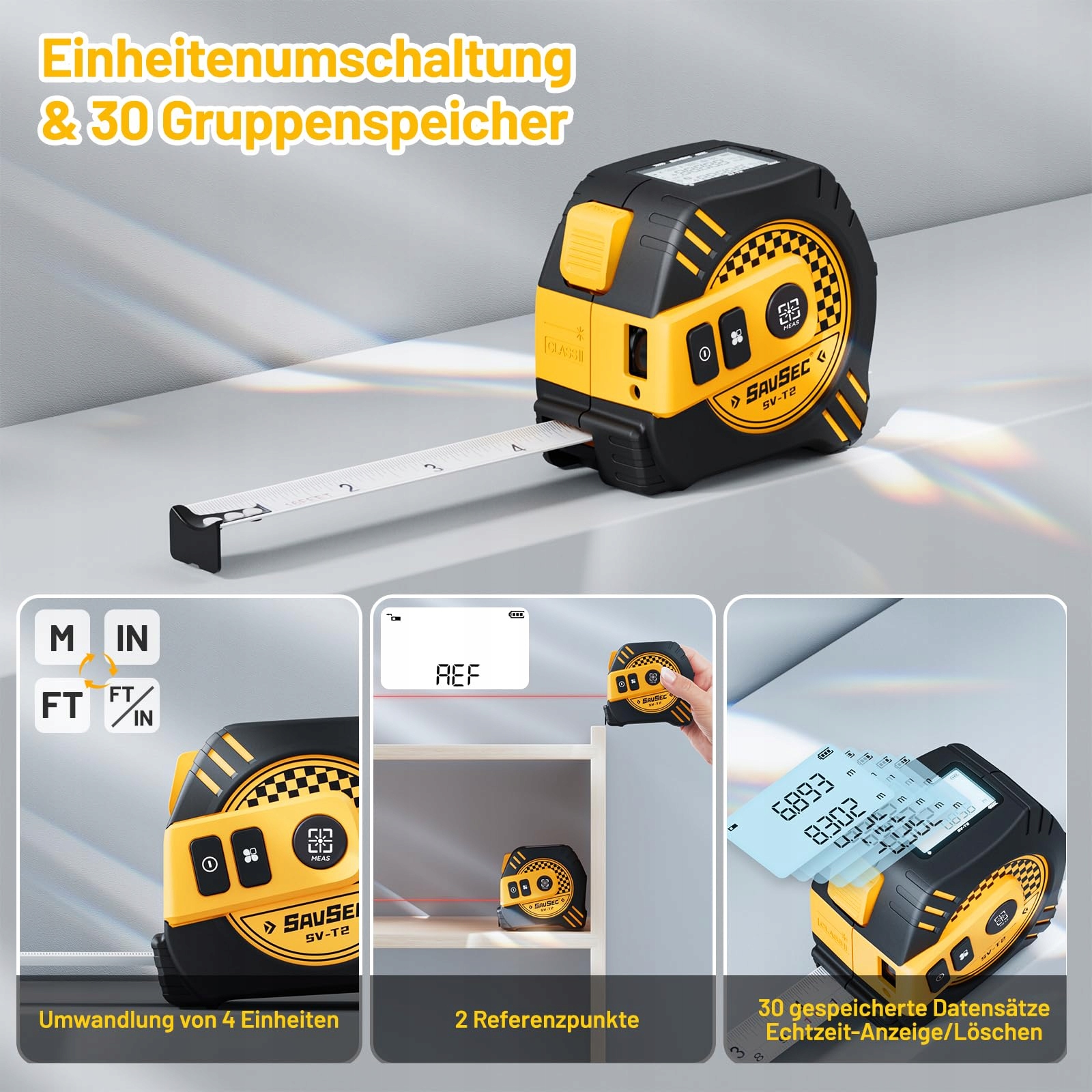 SAVSEC Laserowy Dalmierz 2w1 40m Cyfrowa Miarka LCD — miniatura 6