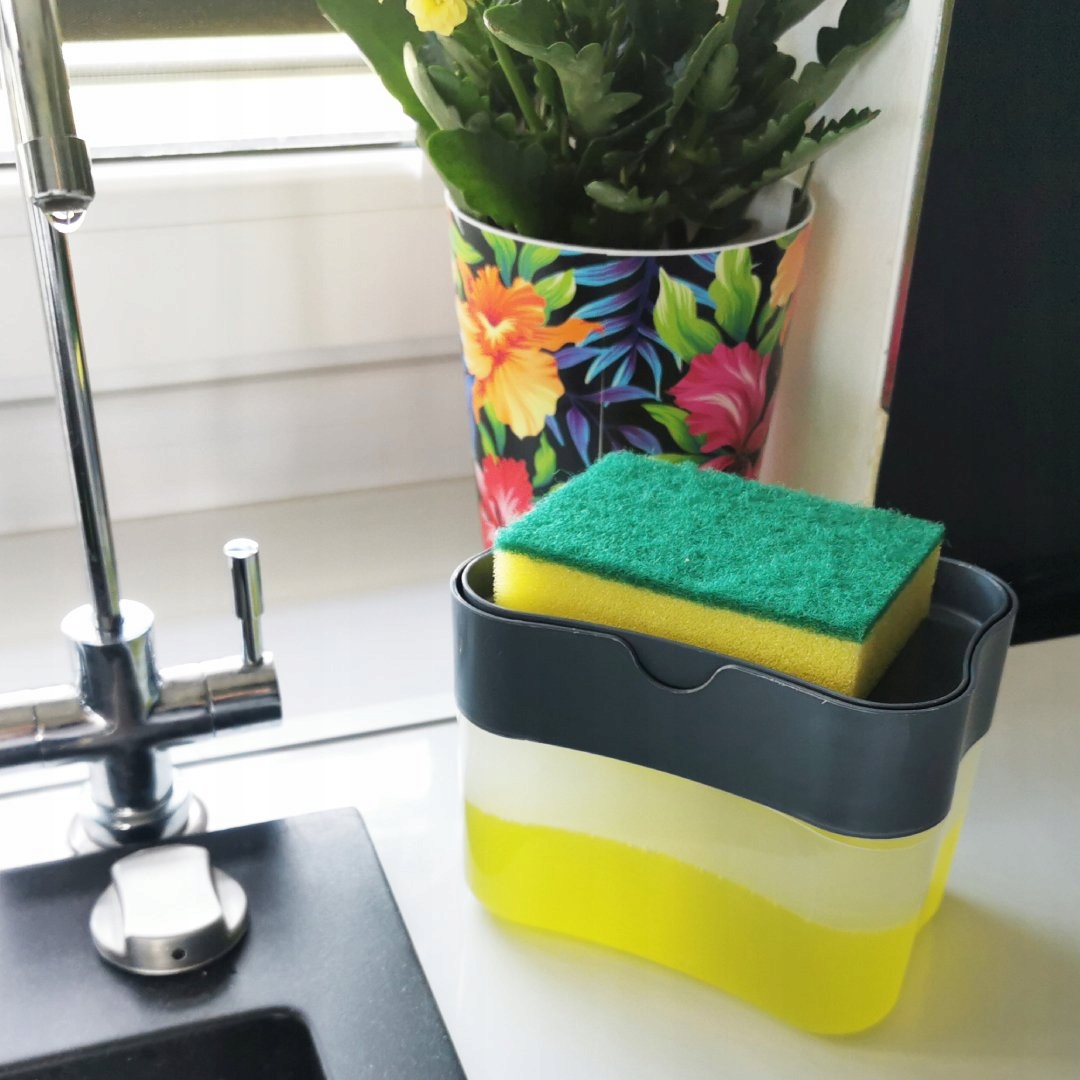 DOZOWNIK NA PŁYN DO MYCIA NACZYŃ POJEMNIK GĄBKA Materiał dominujący tworzywo sztuczne