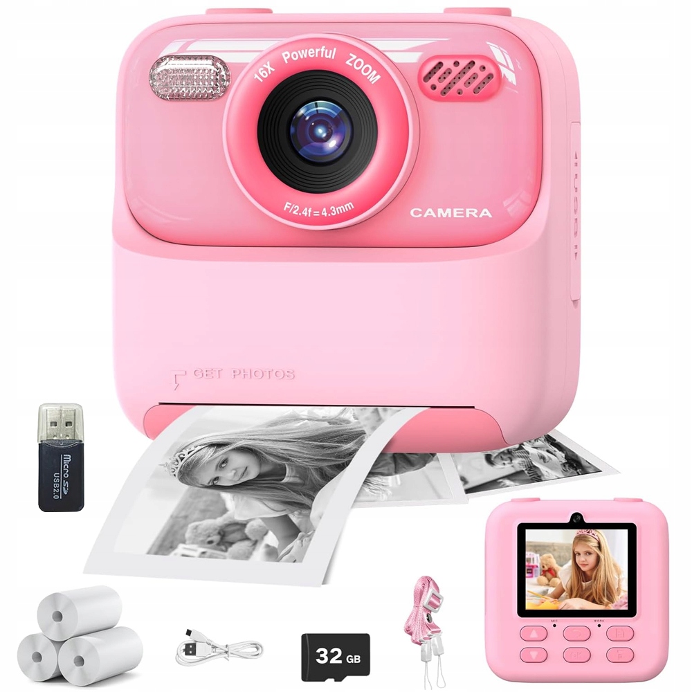 Fotoaparát S Tiskárnou Pro Děti 32 Gb Sd, 3 Hry A 20 Rámečků