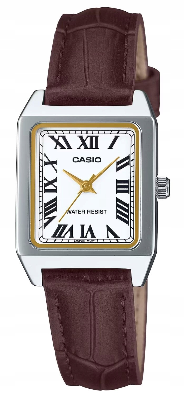 Obdélníkové dámské hodinky na hnědém koženém řemínku Casio LTP-B150L