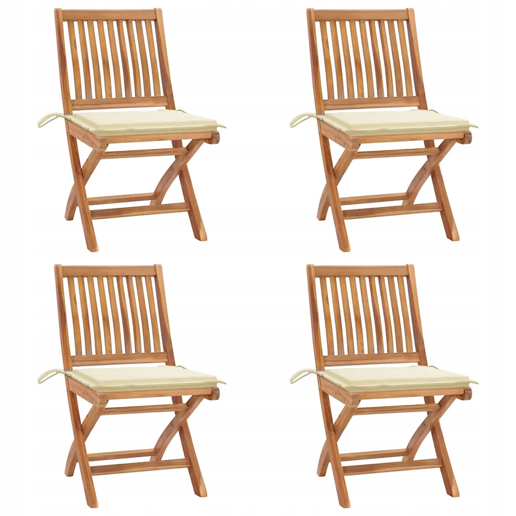 Skládací zahradní židle s poduškami 4 ks masivní teak Krémová 3072809