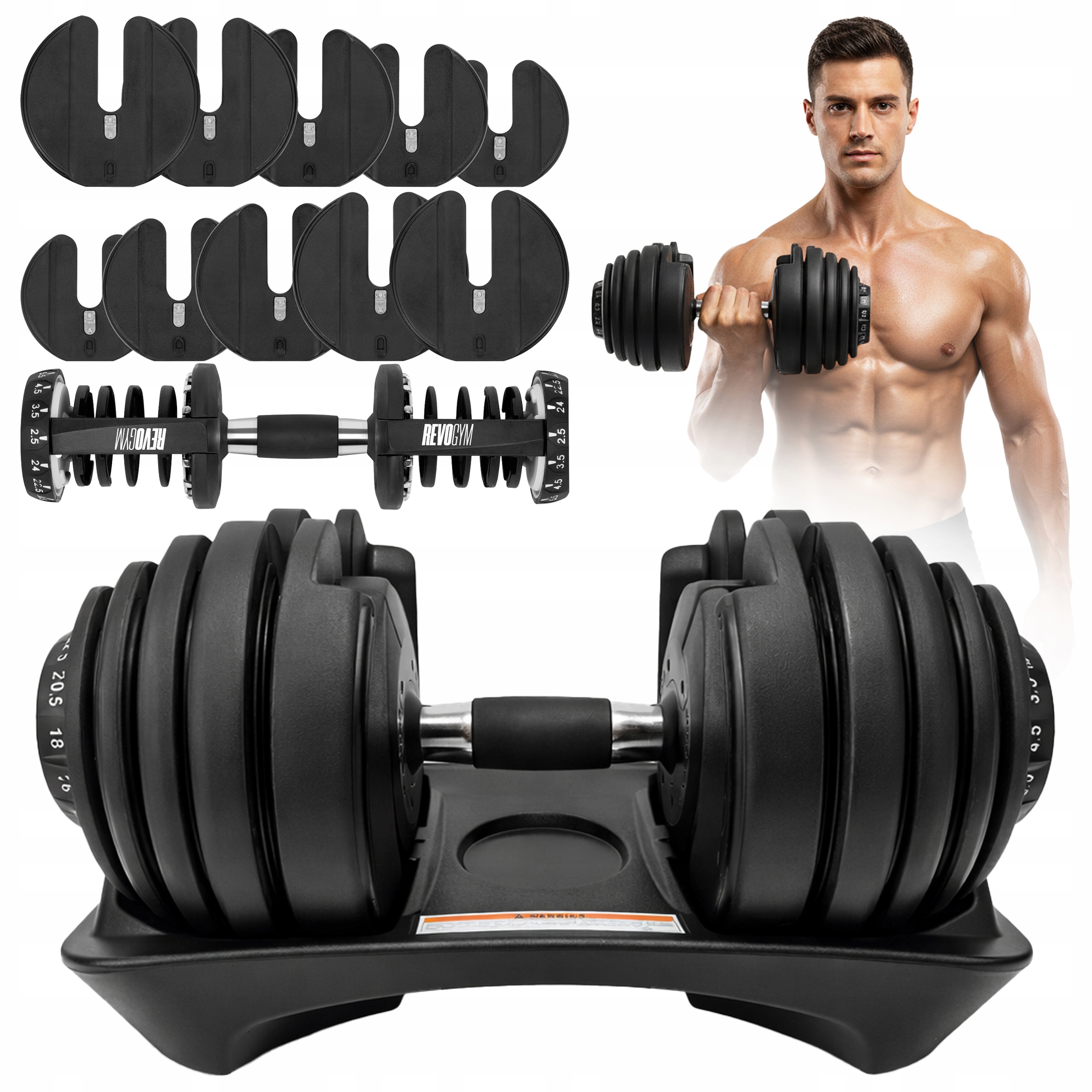 Hantel Żeliwny Regulowany Z Podstawą Hantla Gumowana Ciężar 24 Kg RP25-24