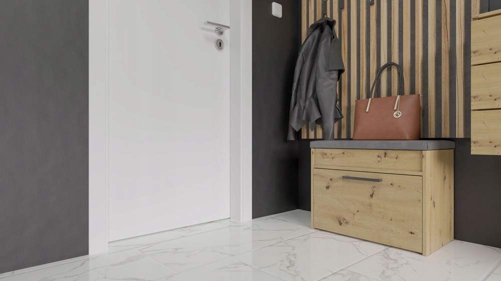 SZAFKA NA BUTY Z SIEDZISKIEM REGAŁ NA OBUWIE KOMODA MEBLE DĄB ARTISAN 60 cm Marka VMP