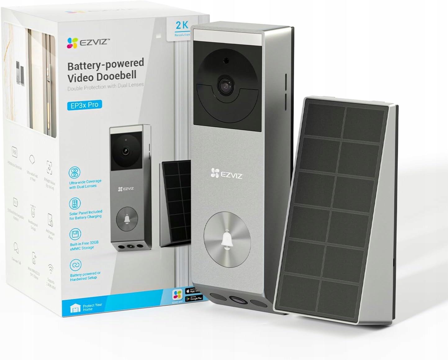 Ezviz EP3x Pro Videovrátnik 2K Dual Lens WiFi Kamera Zvonček Solar 32GB
