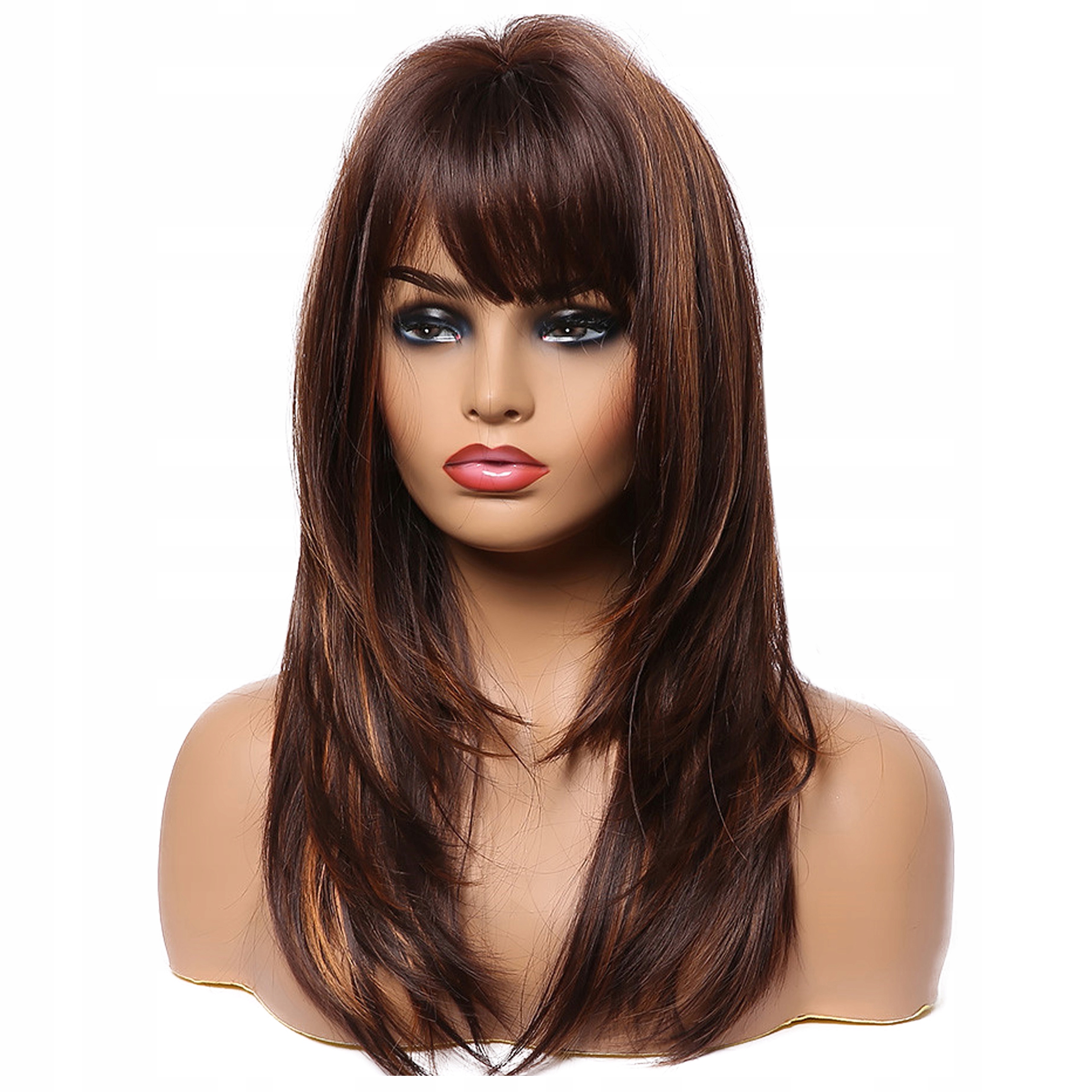 

Peruka Brąz rudy pasemka grzywka Jak Naturalne