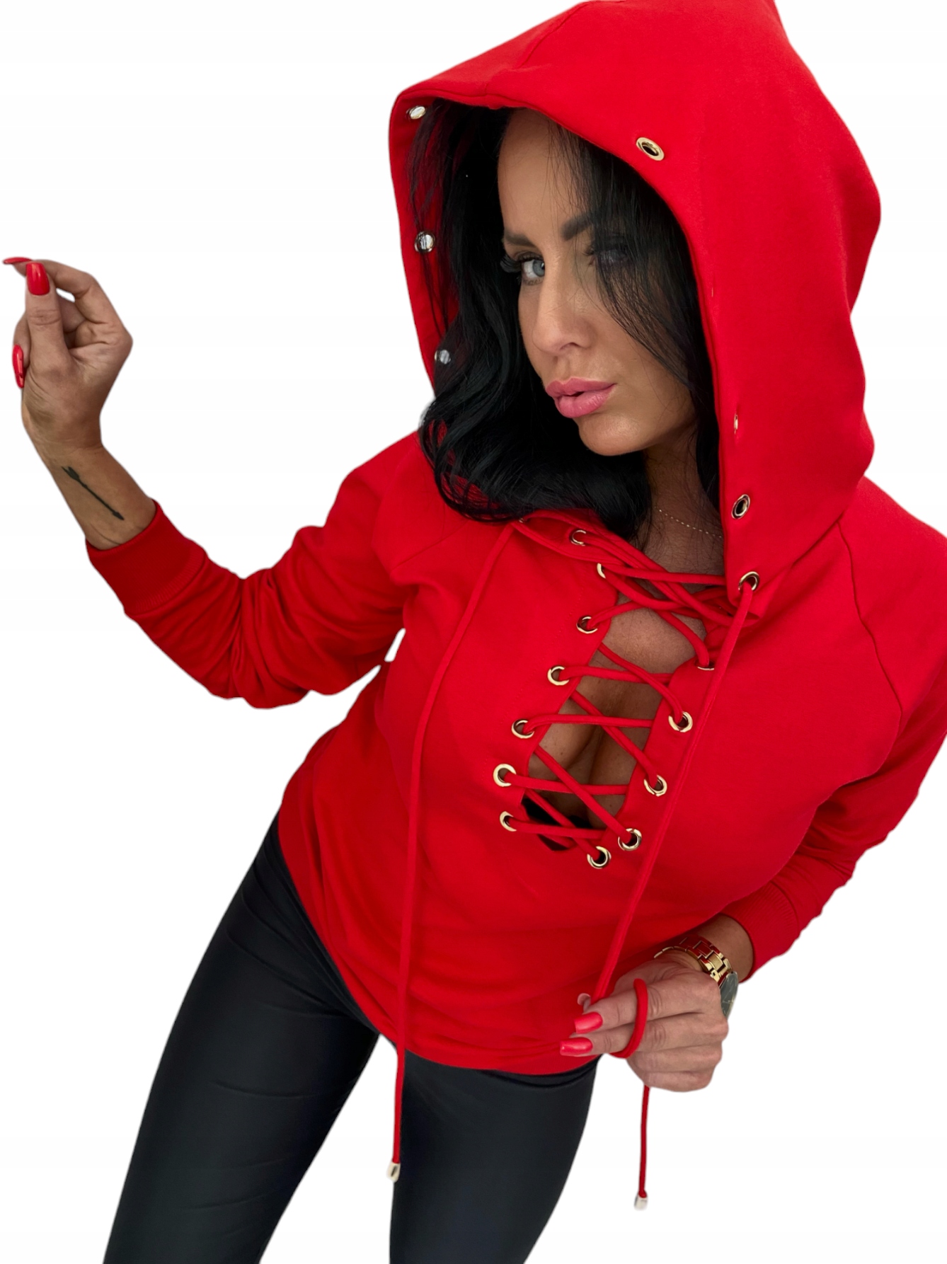 LipMar Mikina sexy zavazovací výstřih kapuce M 38