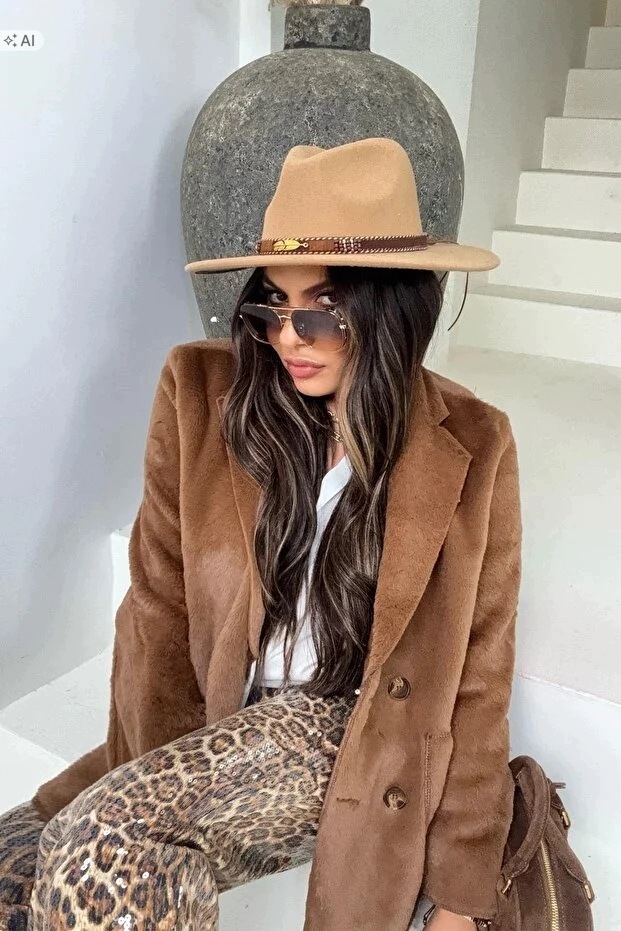 Dlouhá Hnědá Klasická Semišová Bunda Elegantní M 5IA