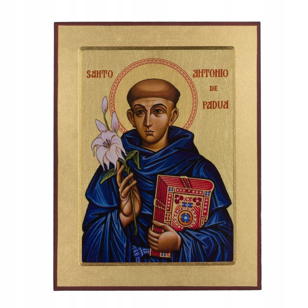 Ikona. Svatý Antonín. 12 cm x 9 cm x 2 cm.