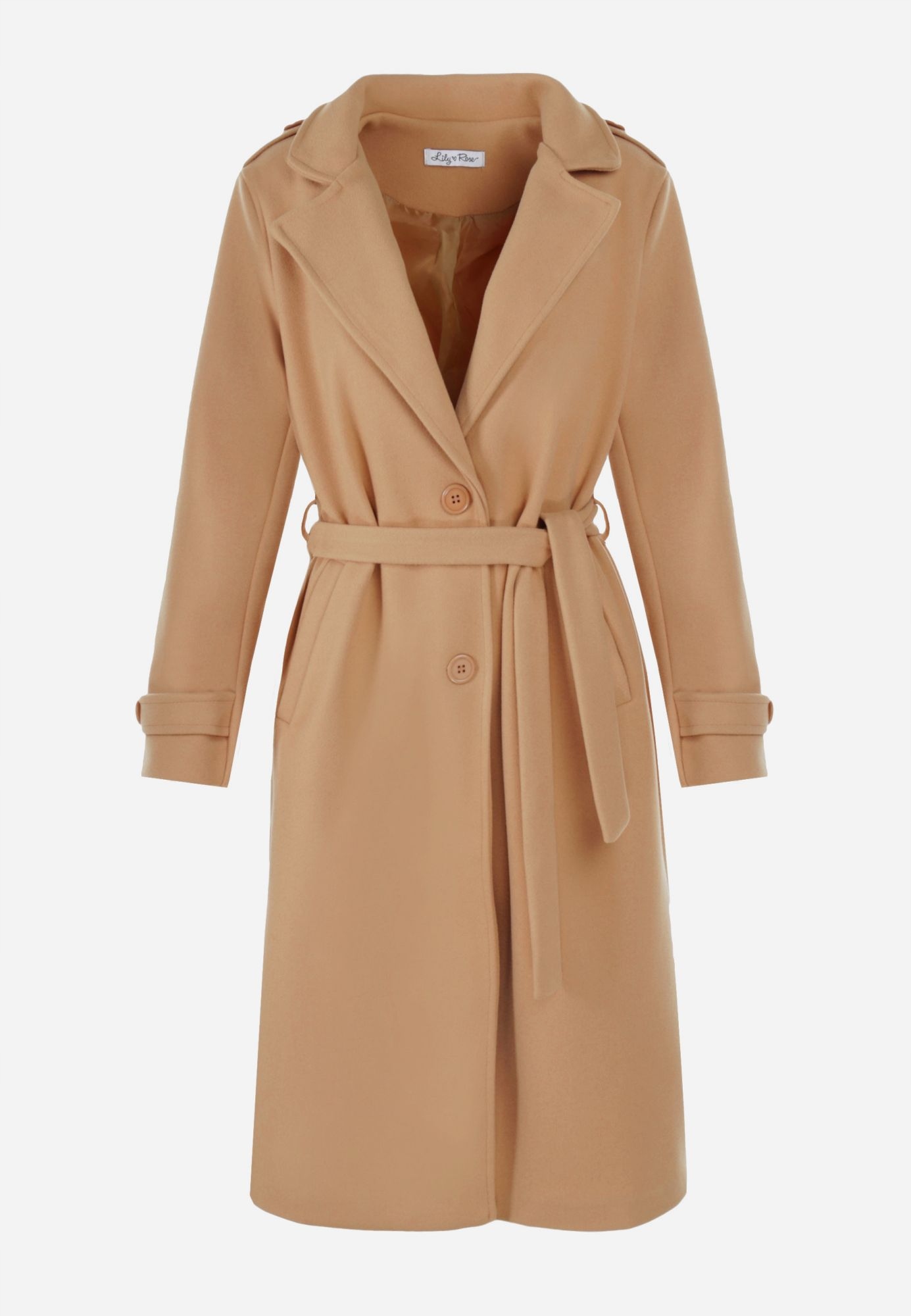 Born2Be Beżowy Płaszcz damski M Jednorzędowe