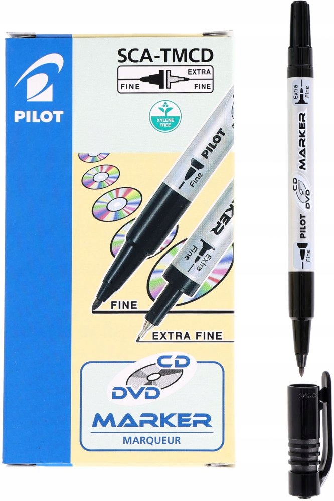 Marker dwustronny do płyt CD DVD Pilot czarny pisak x 12 sztuk