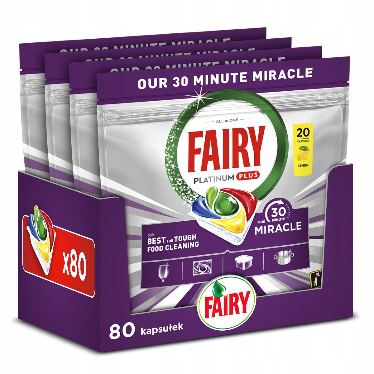 Fairy Platinum Plus 30 Minute Miracle Kapsułki do zmywarki Cytryna 4x20szt