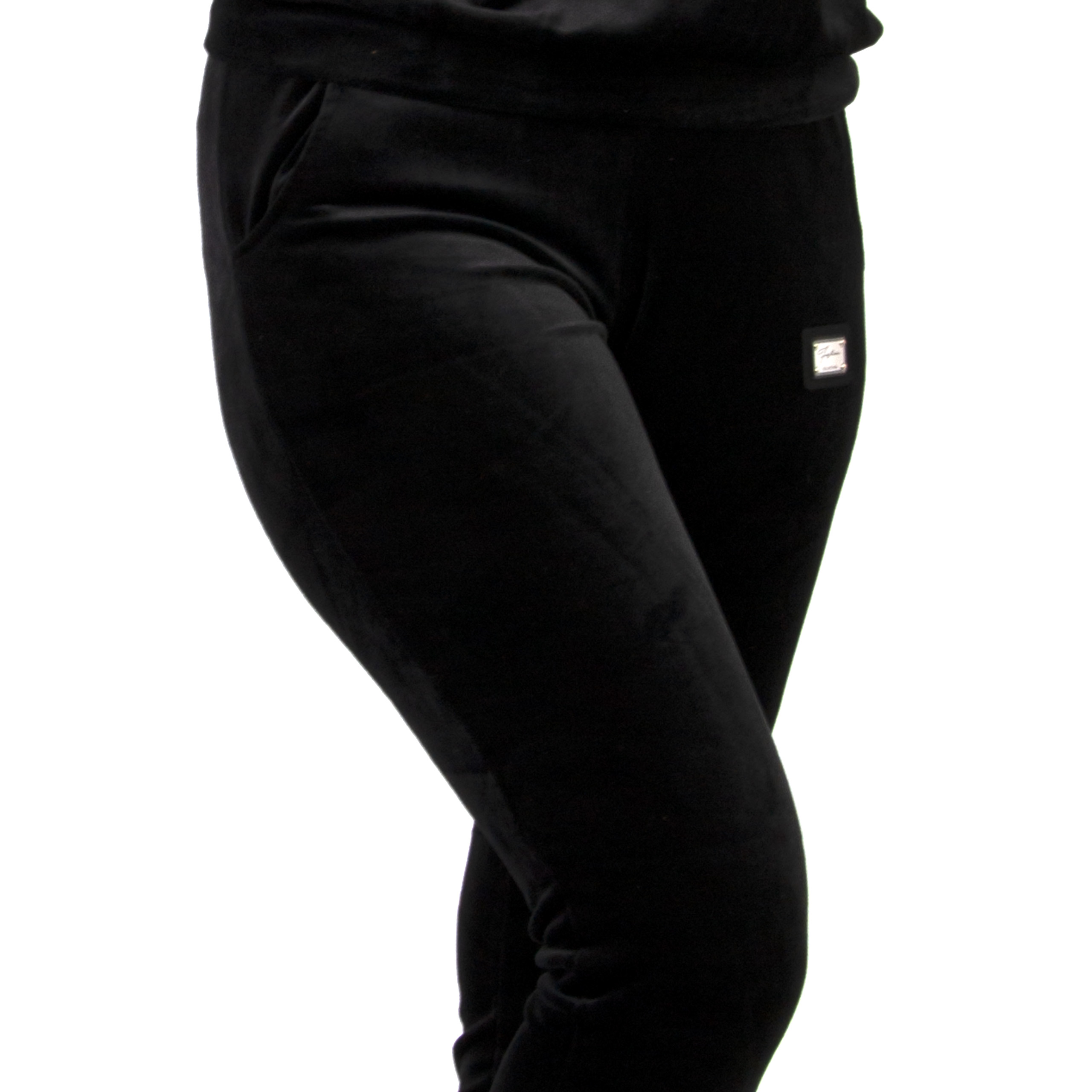 S349 SPODNIE WELUROWE Z NASZYWKĄ CZARNY r. 42 (XL)