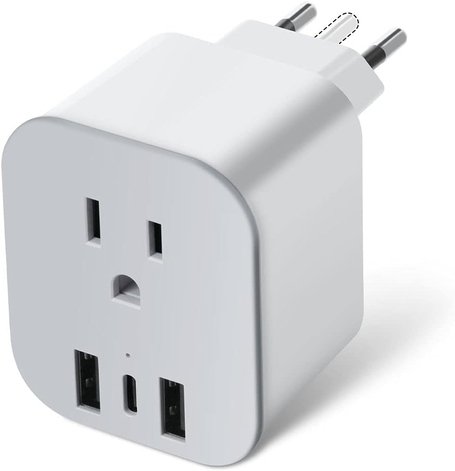Wtyczka podróżna US na DE, LANMU 3 w 1, adapter z 3 USB do gniazdka Euro