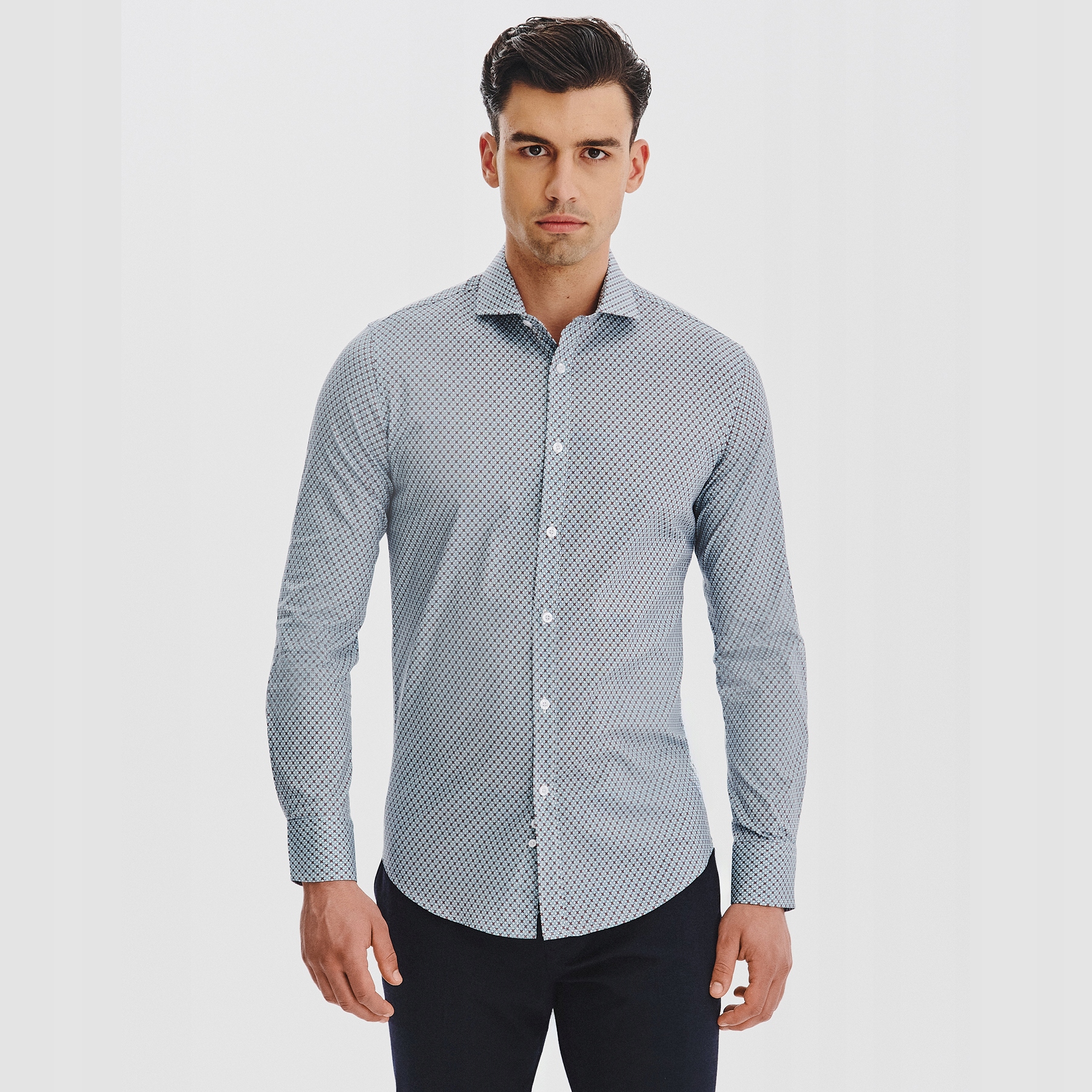 Bílá pánská košile s hnědo-modrým vzorem Slim Fit Pako Lorente vel XXL