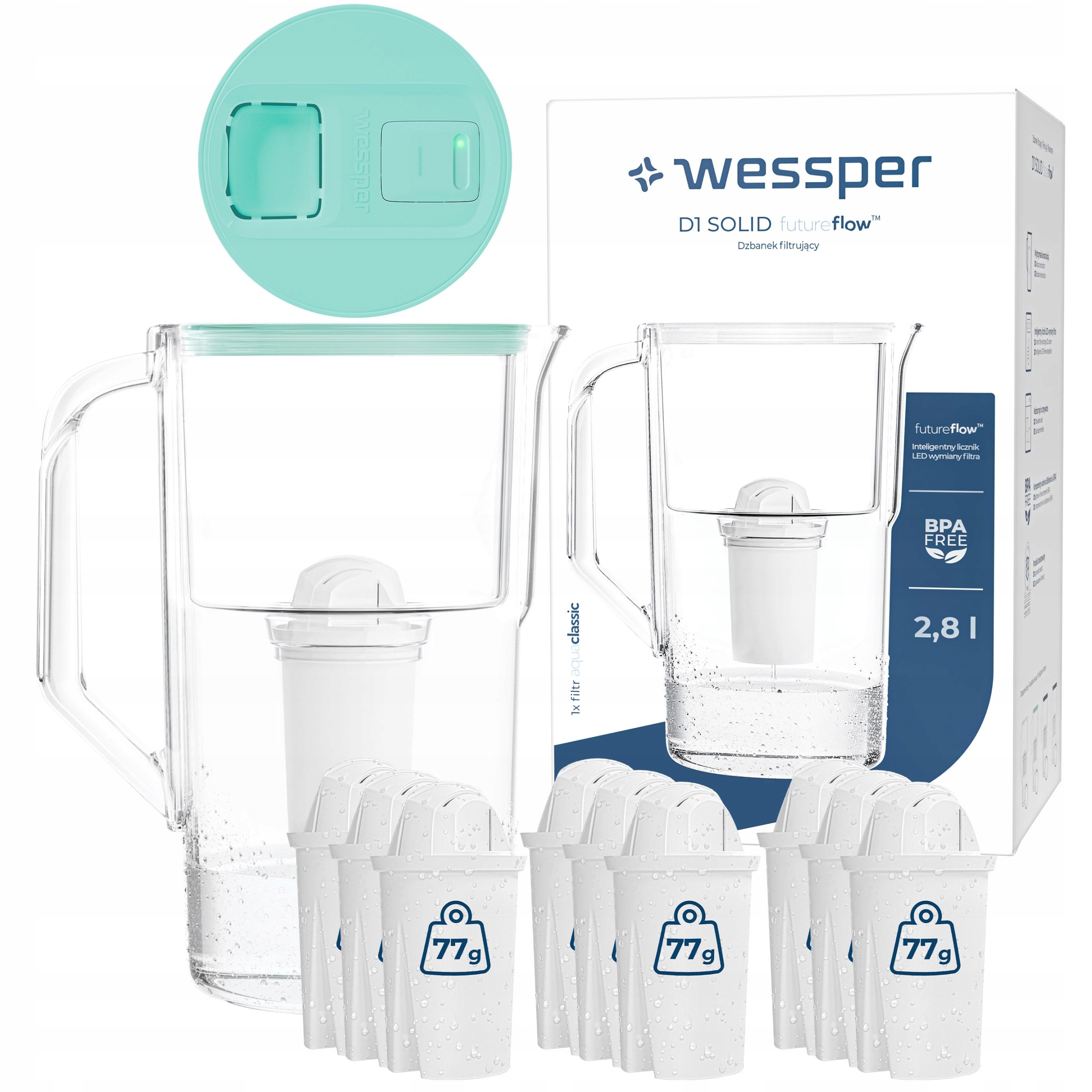 Plastová filtrační konvice Wessper D1 Solid 2,8 l Led 10 x vodní filtr