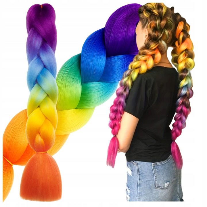 WŁOSY SYNTETYCZNE DO WARKOCZYKÓW KOLOROWE OMBRE 120 CM DOCZEPY WARKOCZ