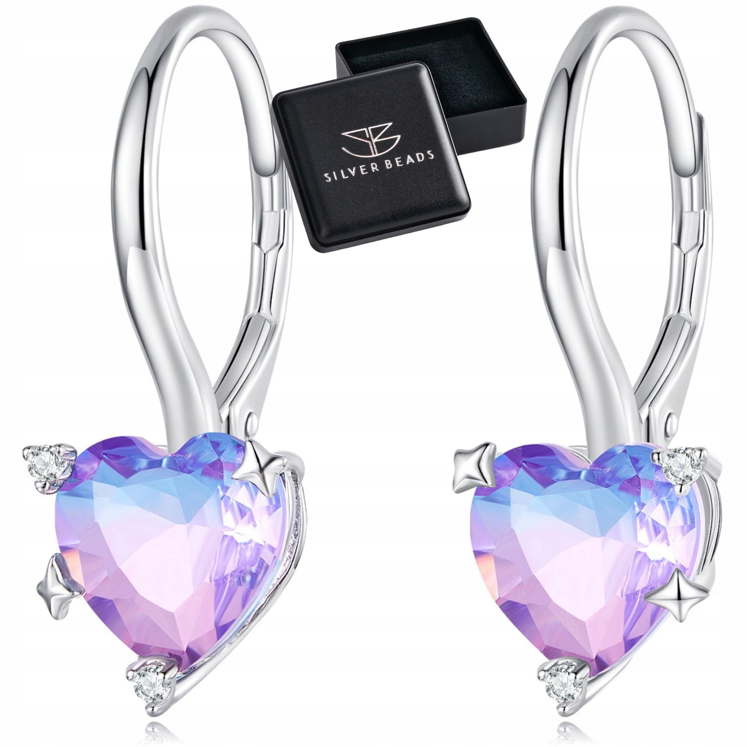 K284 Serca kolczyki bigle angielskie srebro 925 kryształki