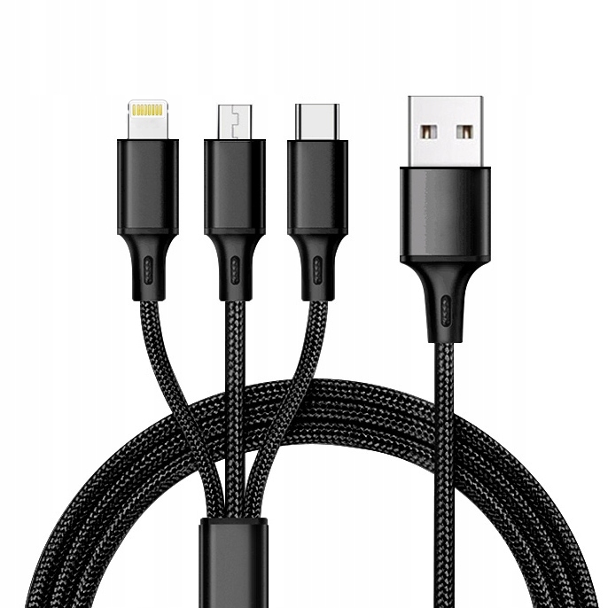 

Kabel 3w1 Lightning Micro Usb Typ-c 2.1A 1m