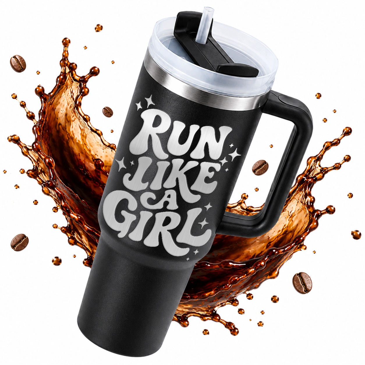 Termohrnek Velký 1,2 L Termoska Slámka Run Like A Girl Do Posilovny Černá