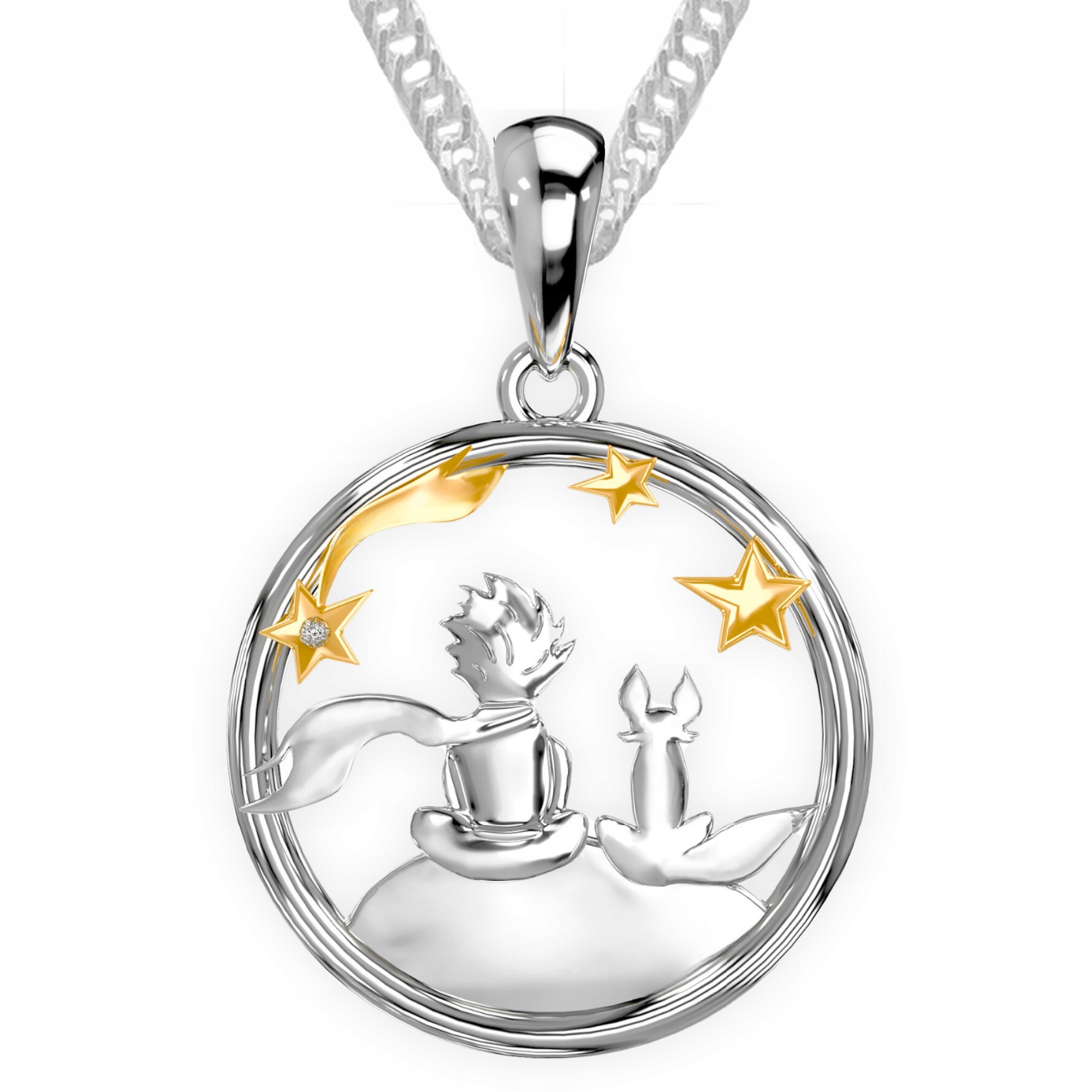 Naszyjnik Srebrny Mały chłopiec z Liskiem na Planecie Gwiazdy Srebro 925