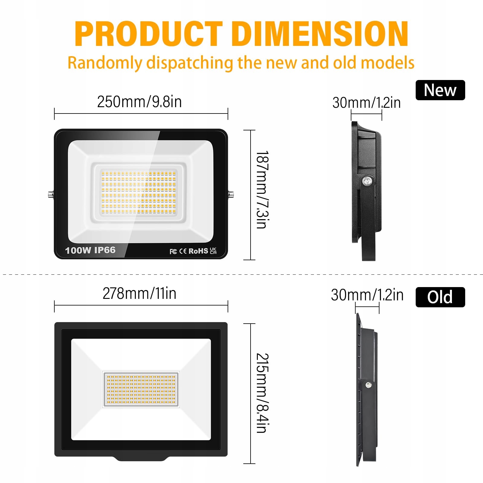 Reflektor LED Wodoodporny Do Ogrodu Garażu Ciepły Biały 100W IP65 PICAA — miniatura 2