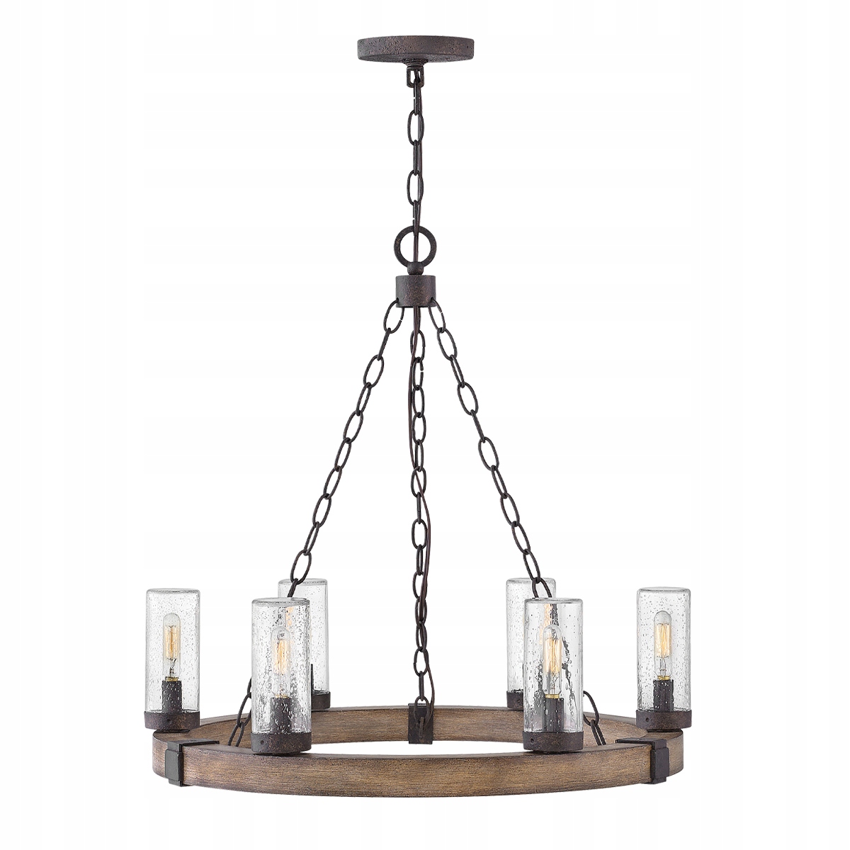 Rustikálna závesná lampa s hnedým skleneným tienidlom 61 cm 6 bodov Hinkley