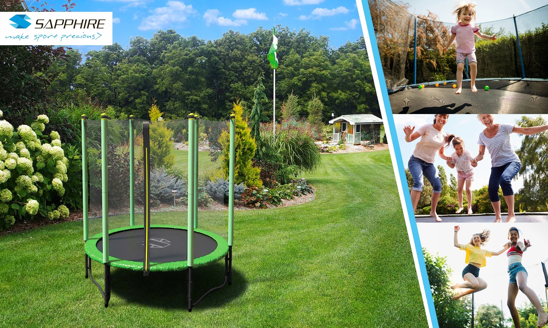 TRAMPOLINA OGRODOWA z siatką DOMOWA BATUT DLA DZIECI 140cm BEZPIECZNA 4,6FT Marka Sapphire