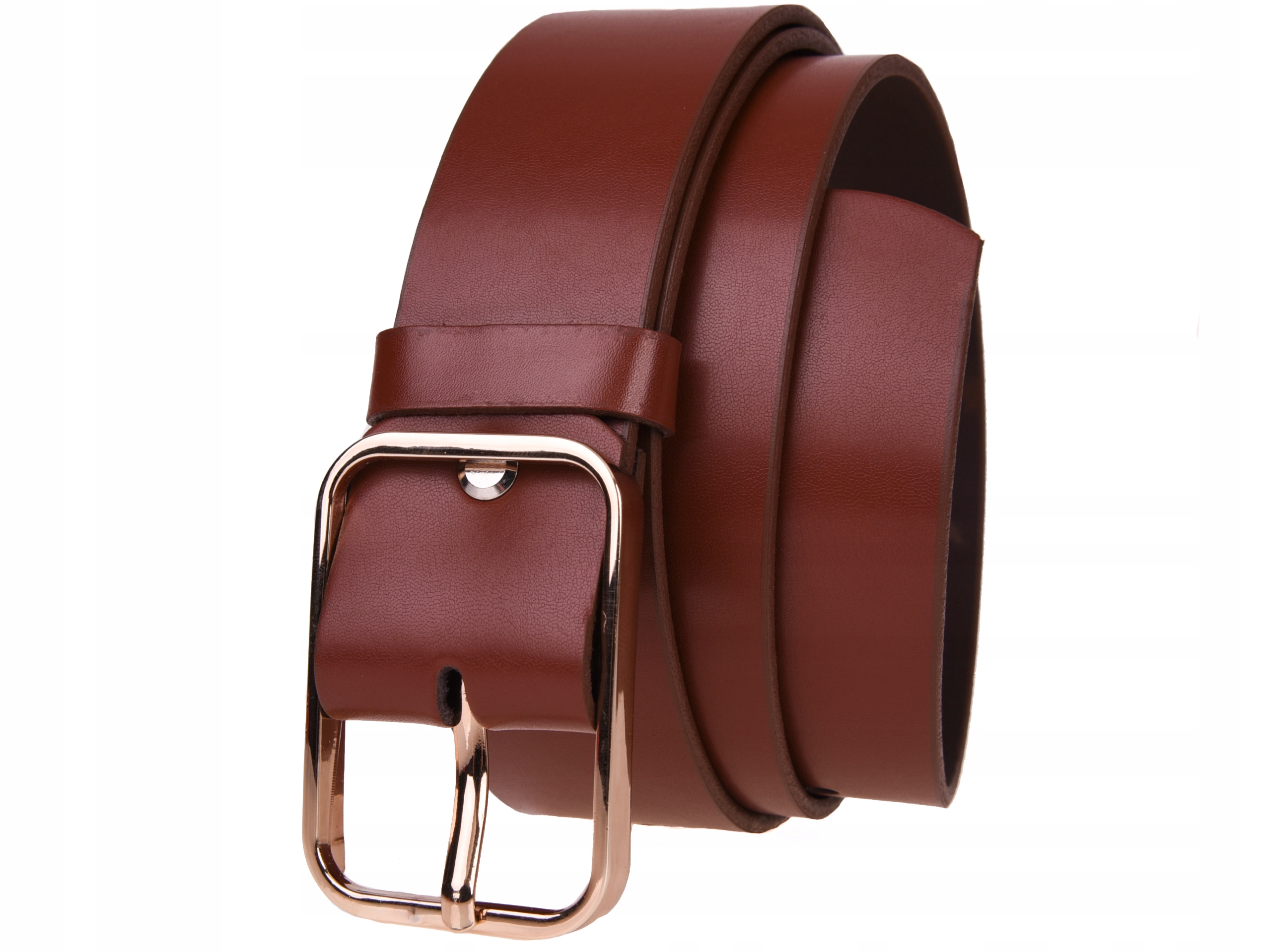 

Skórzany Pasek damski 4cm Brązowy złota klamra