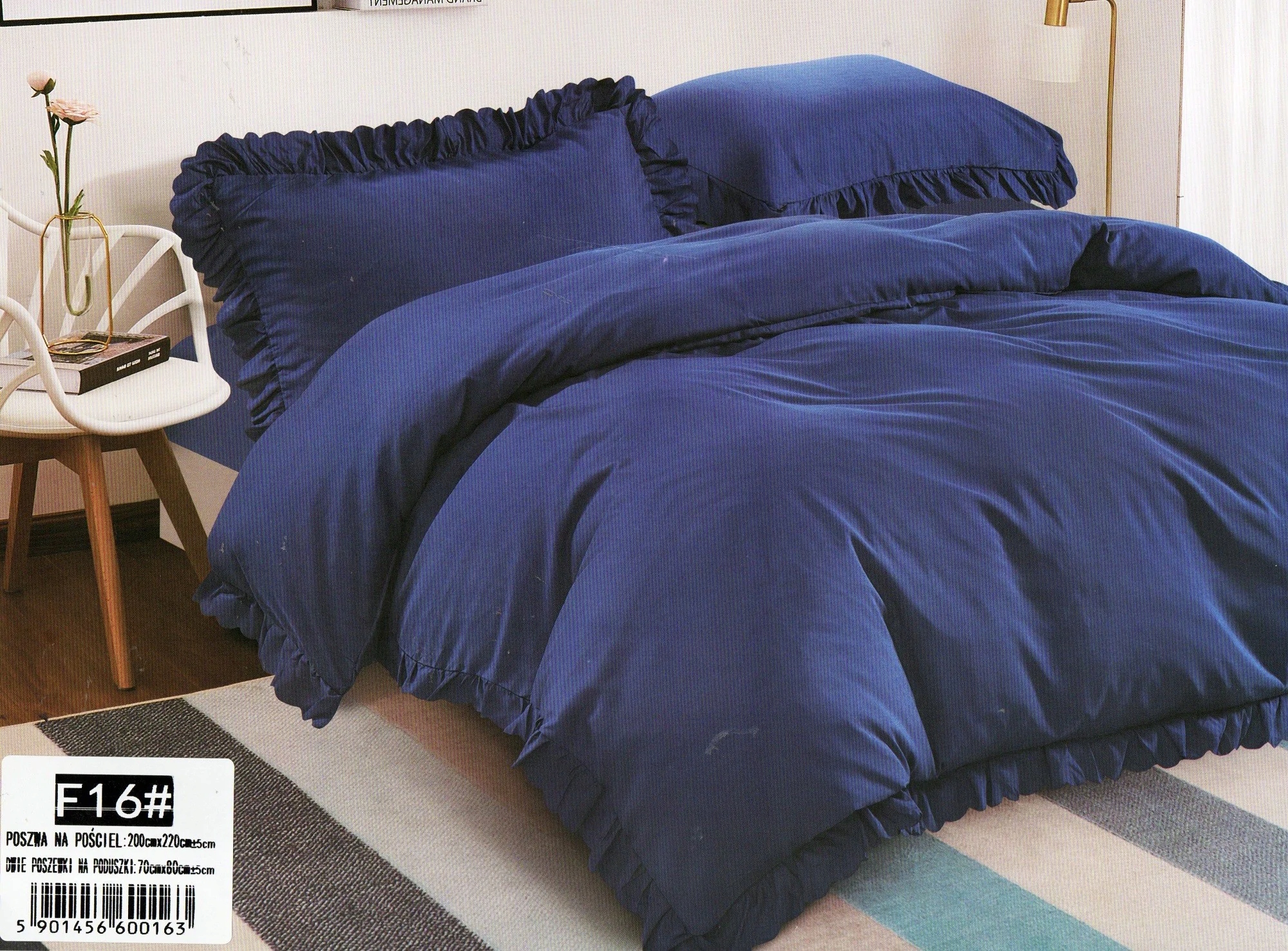 Pościel Z Falbanką Satyna Bawełniana 220x200 3cz Chabrowy